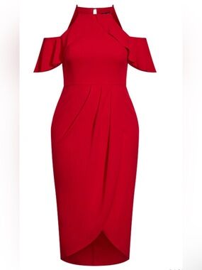 City Chic Red Cold Shoulder Halter Midi Dress